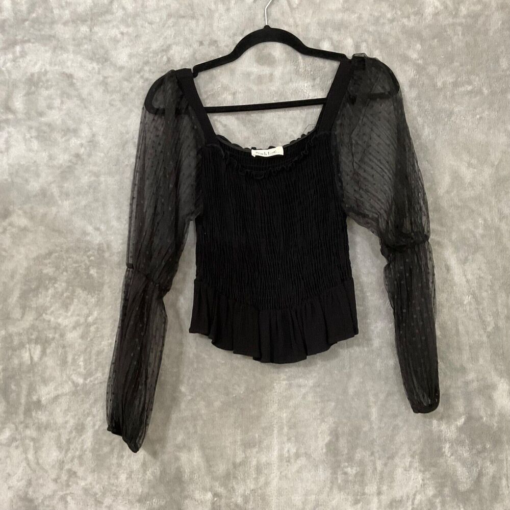 Peach love boho crop top puff sleeves smocked s/m black fairy grunge whimsy goth